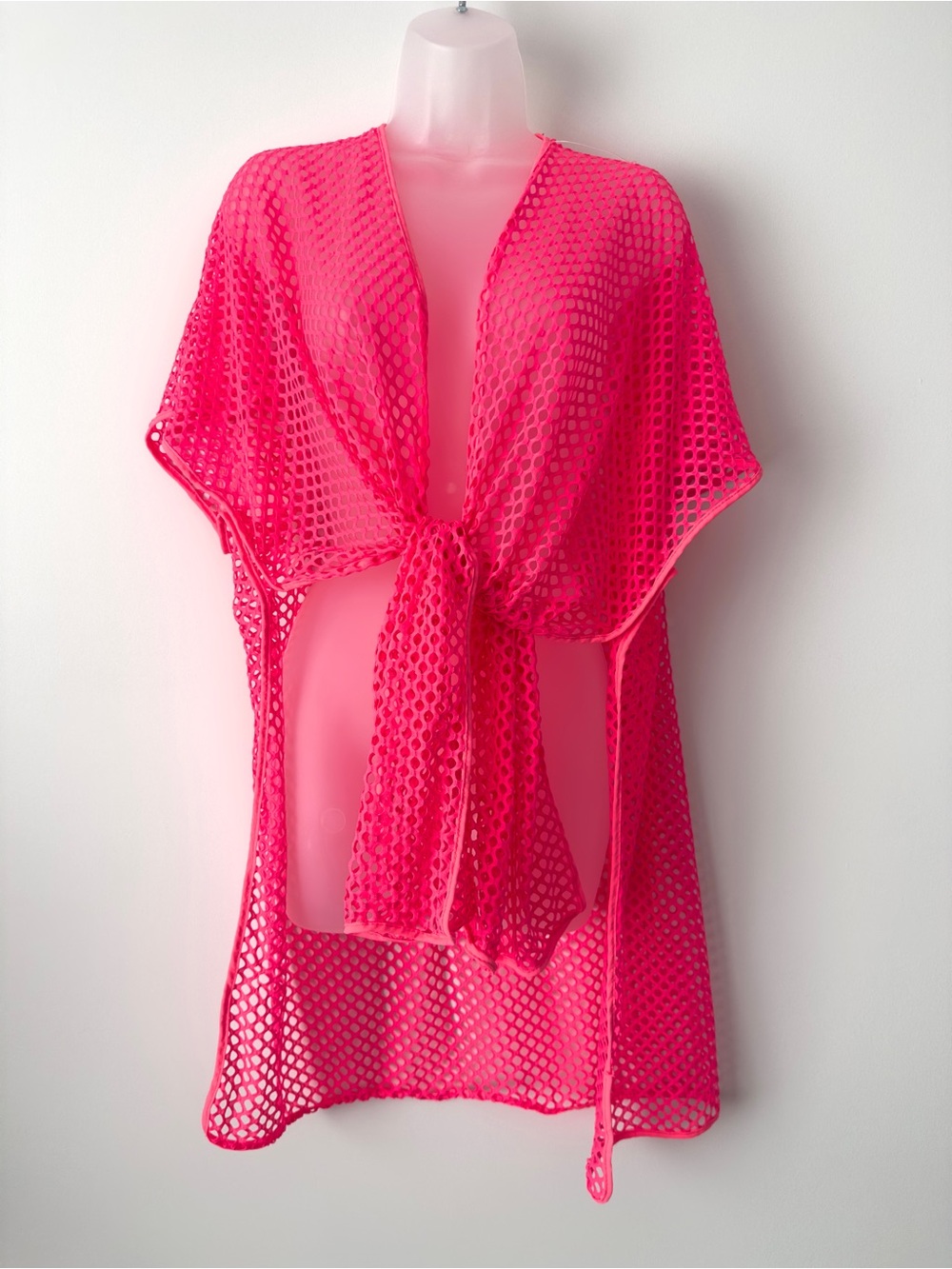 neon pink mesh swim cover up